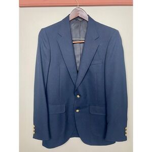 Academia‎ Blazer Mens 38L Navy Blue Gold Button Sport Coat USA Two Button